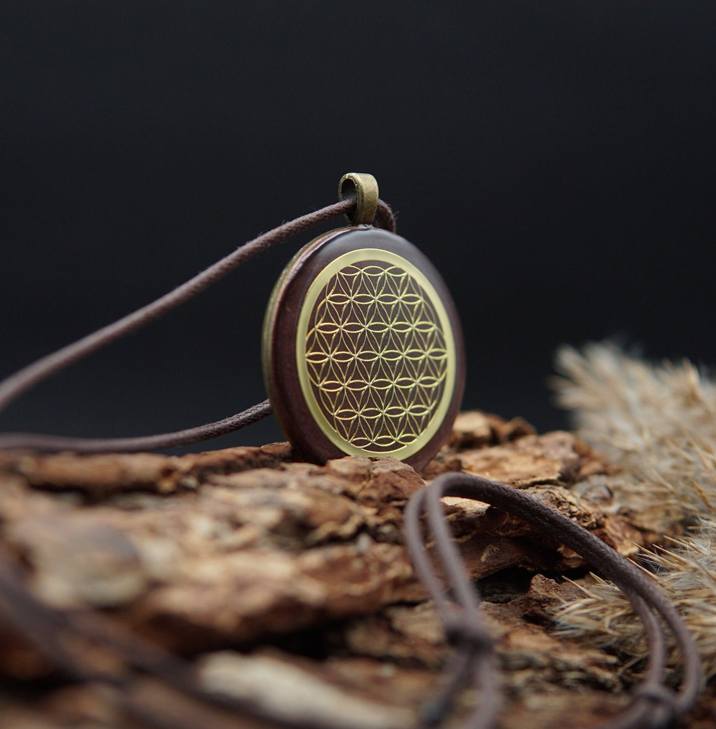 Blume des Lebens Orgonit – Lichtarbeit & Feng Shui Energieanhänger Braun Bronze