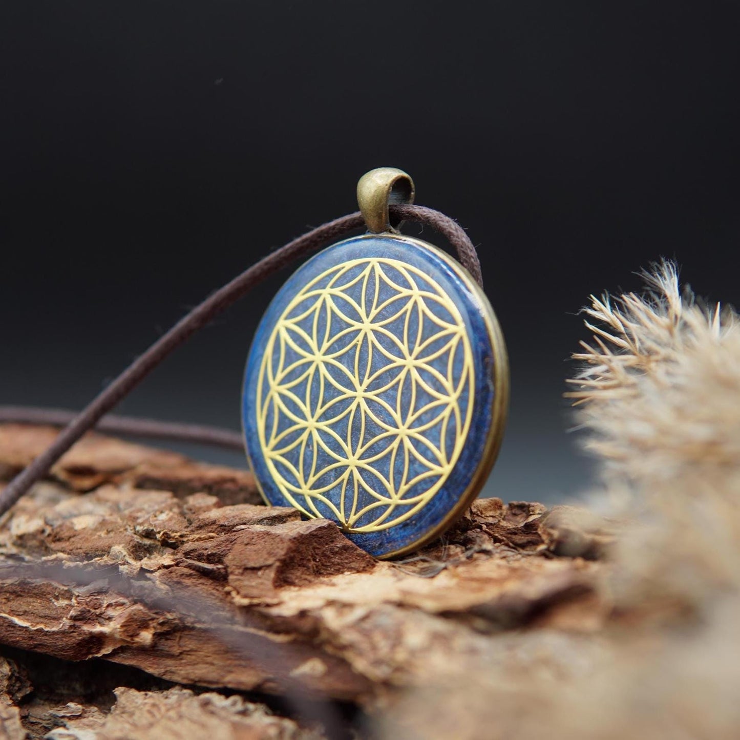 Blume des Lebens Orgonit Anhänger – Blaues Unisex Geschenk mit Heiliger Geometrie