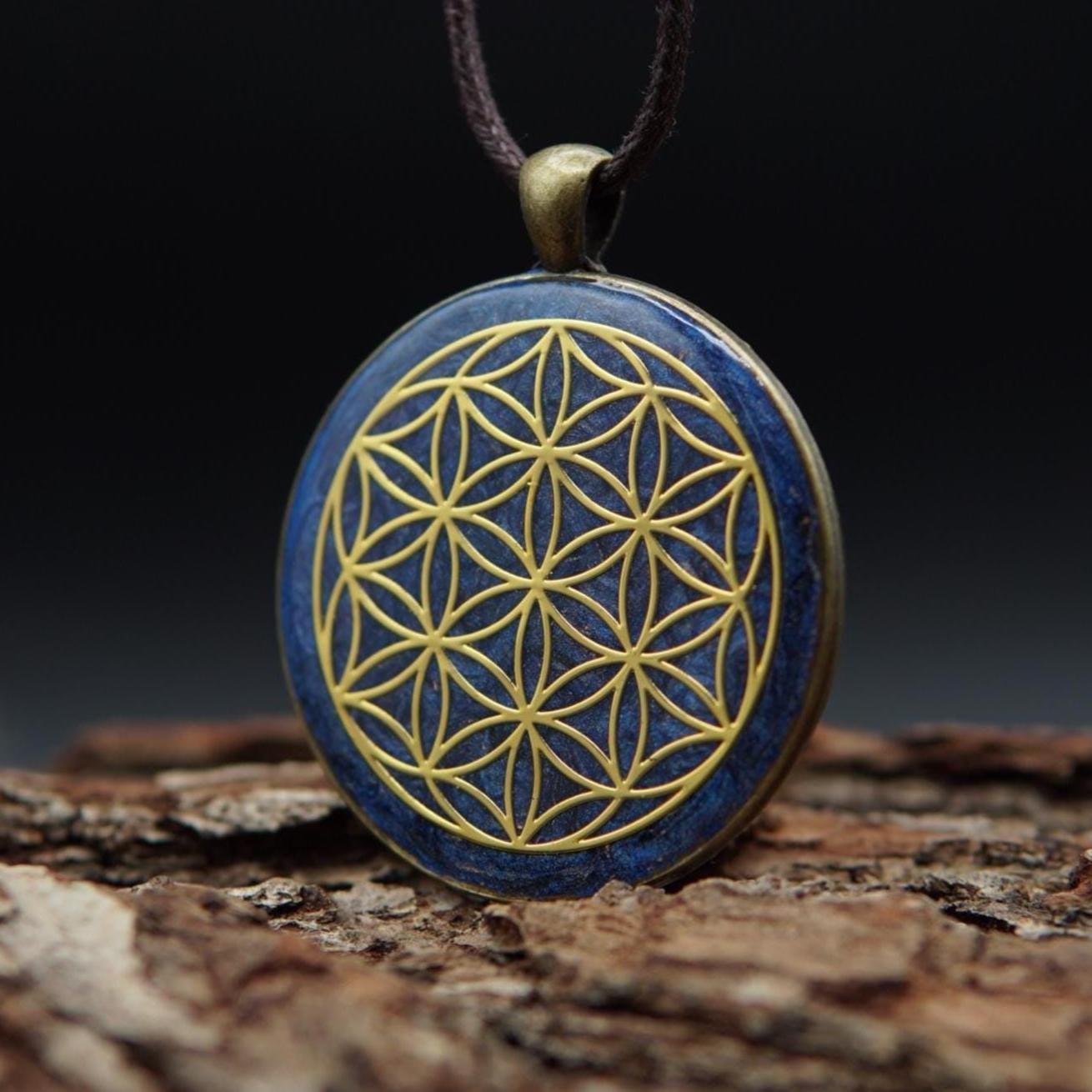 Blume des Lebens Orgonit Anhänger – Blaues Unisex Geschenk mit Heiliger Geometrie