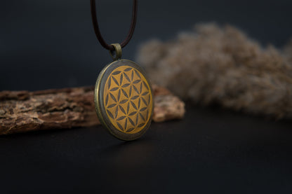 Orgonit Anhänger – Blume des Lebens in Bronze – Talisman für Erdung & Stabilität