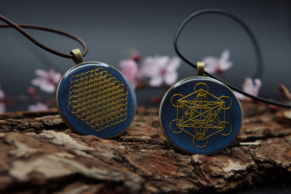 Blume des Lebens Orgonit Amulett – Talisman für Frauen – Blau Bronze Design