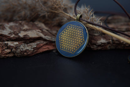 Blume des Lebens Orgonit Amulett – Talisman für Frauen – Blau Bronze Design