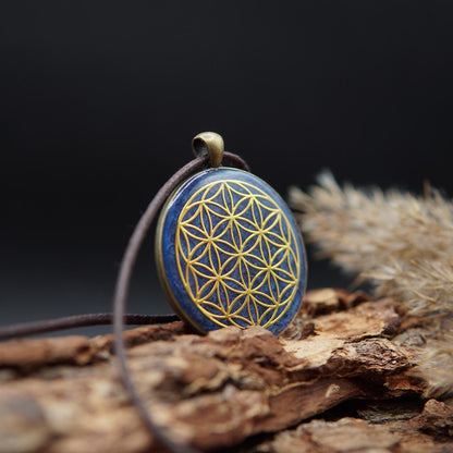 Blume des Lebens Orgonit Anhänger – Blaues Unisex Geschenk mit Heiliger Geometrie