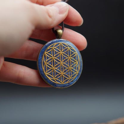 Blume des Lebens Orgonit Anhänger – Blaues Unisex Geschenk mit Heiliger Geometrie