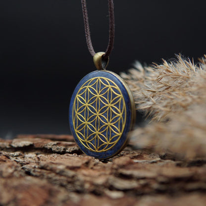 Blume des Lebens Orgonit Anhänger – Blaues Unisex Geschenk mit Heiliger Geometrie